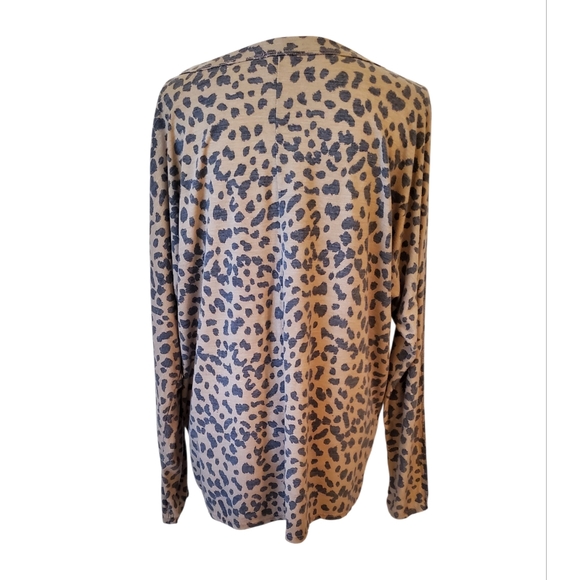 BiBi Leopard Print Color Block Jersey Knit Long Sleeve Top Tan Black Size L - Picture 3 of 6